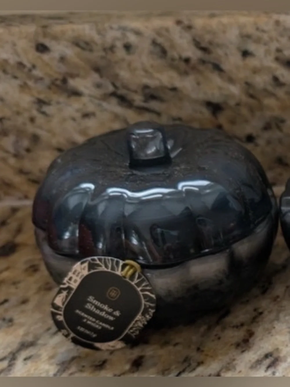 2pk Pumpkin Candle Jar 2 Wick Small Black Glass Pumpkin Smoke and Shadow Scent